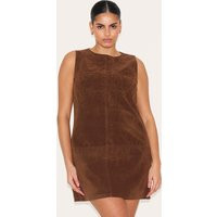 Plus Deep Chocolate Faux Suede Seam Detail Sleeveless Shift Dress | PrettyLittleThing US
