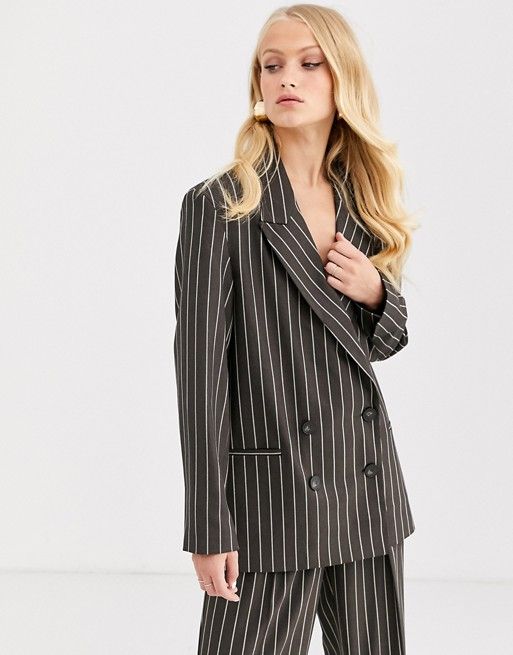 ASOS DESIGN oversized dad suit blazer in pinstripe | ASOS (Global)