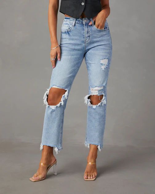 Jolee High Rise Distressed Cropped Jeans - Light Wash | VICI Collection