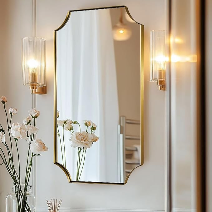 Gold Scalloped Rectangle Mirror, 24x40 Inch Rectangle Bathroom Mirror, Accent Rectangular Mirror ... | Amazon (US)