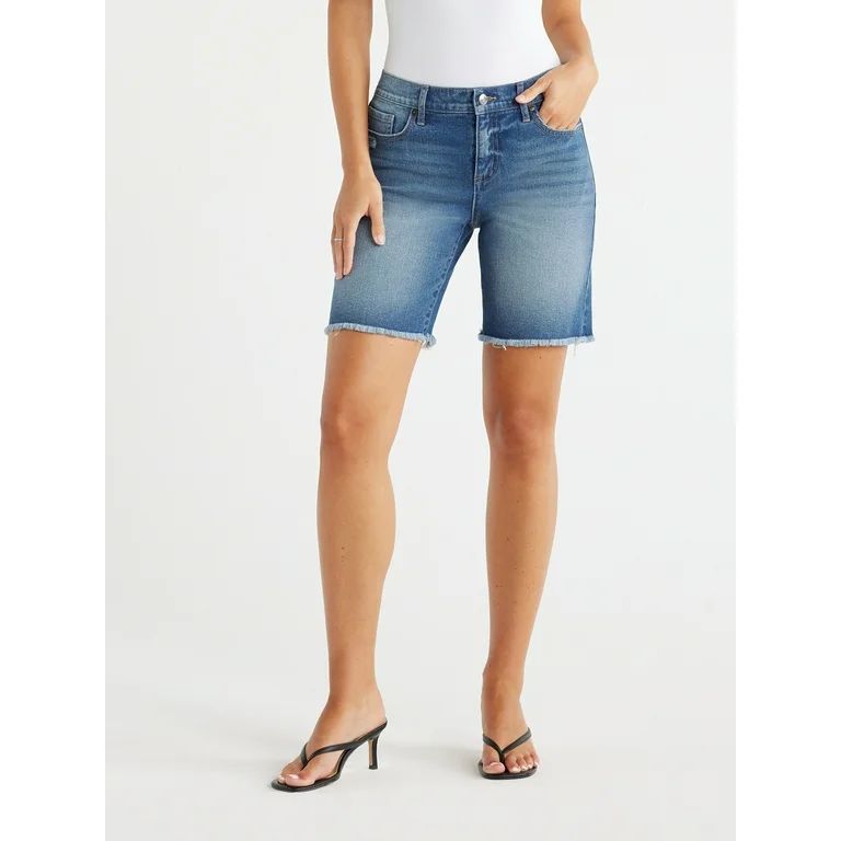 Sofia Jeans Women's Gabriella Bermuda Mid Rise Distressed Shorts, 8" Inseam, Sizes 2-20 | Walmart (US)