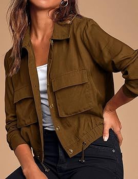 Yimoon Women's Casual Cropped Jackets Military Safari Button Drawstring Lightweight Utility Anora... | Amazon (US)