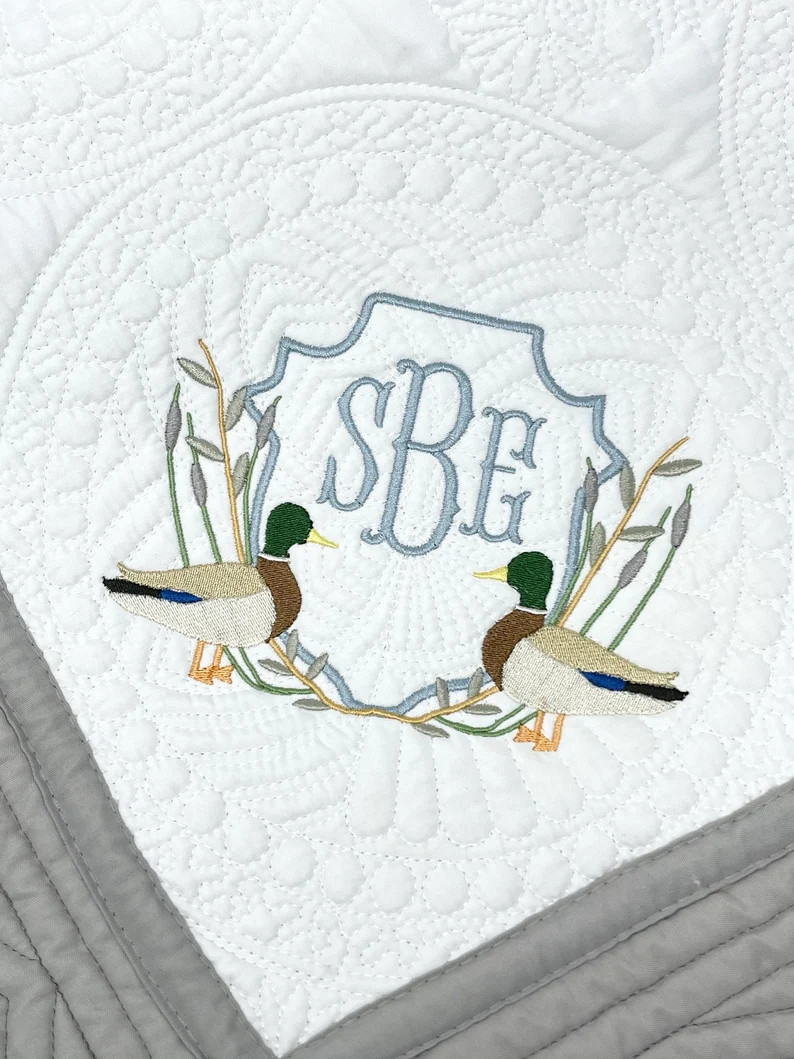 Embroidered Heirloom Baby Quilt With Mallard Duck Design, Personalized Baby Gift, Monogrammed Bab... | Etsy (US)