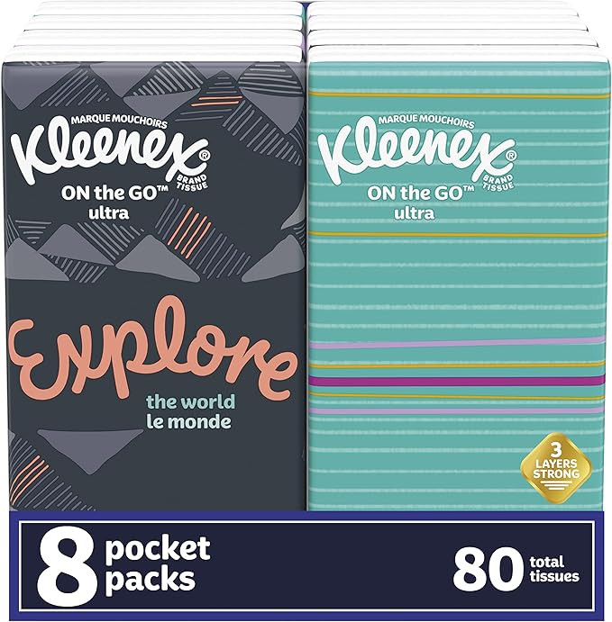 Kleenex Go Packs Facial Tissues, Travel Size, 8 Pack, 10 Tissues per Pack (80 Tissues Total) | Amazon (CA)