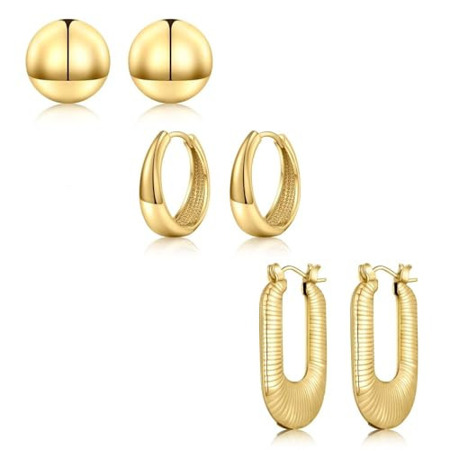 STORUP 3 Pairs Gold Hoop Earrings Set for Women, 16K Gold Plated Chunky Hoop Earrings Set for Women Lightweight Hypoallergenic Thick Open Hoops Earrings Gold Jewelry for Women Gifts | Amazon (US)