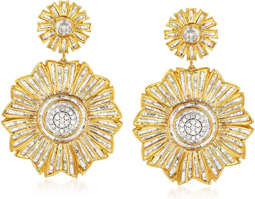 Ross-Simons 3.00 ct. t.w. Diamond Flower Drop Earrings in 18kt Gold Over Sterling | Amazon (US)