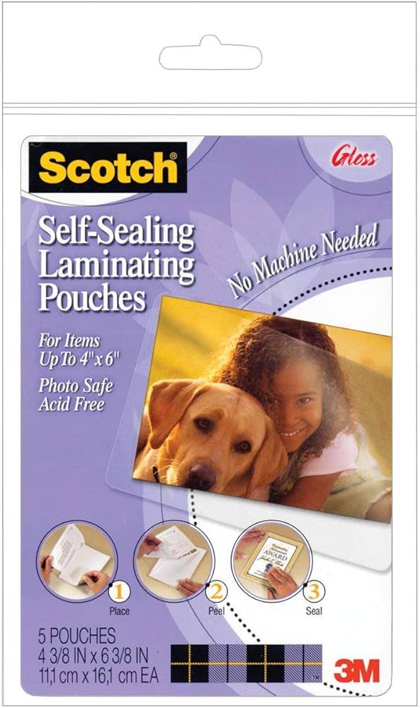 Scotch Self-Sealing Laminating Pouches, Gloss Finish, 4 x 6 Inches (PL900G) | Amazon (US)