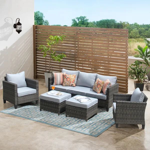 5 Piece Rattan Sectional Seating Group with Cushions | Wayfair Professional