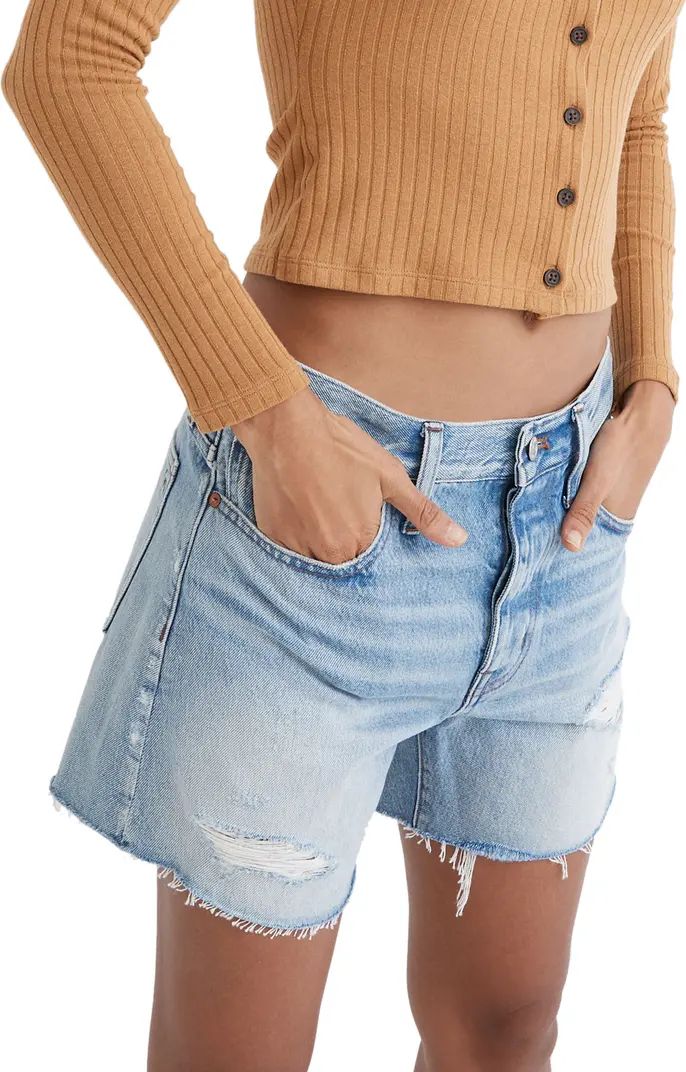 Madewell Women's Relaxed Ripped Mid Length Denim Shorts | Nordstrom | Nordstrom
