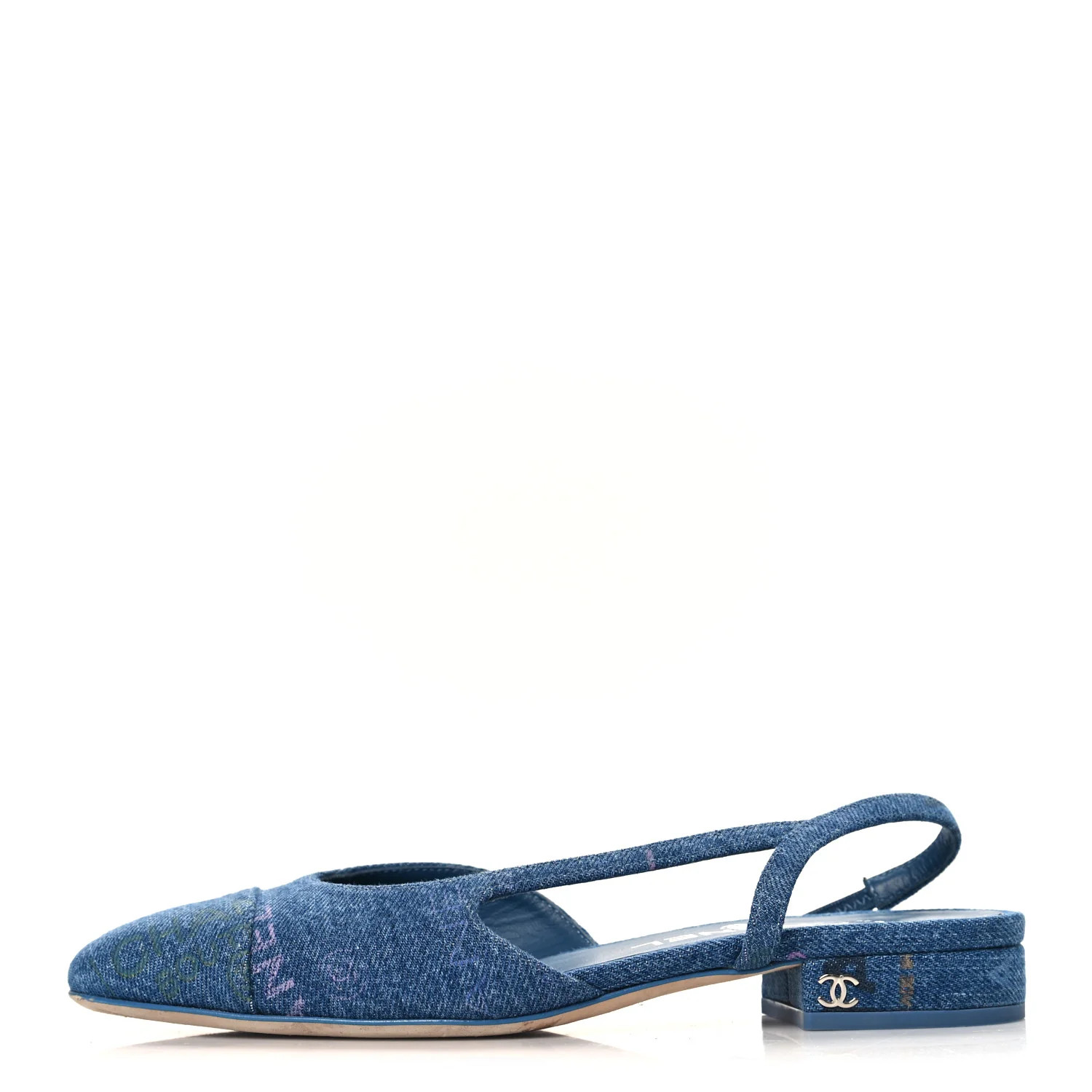 Denim Printed Denim Mood Cap Toe CC Slingback Flats 36 Light Blue Multicolor | FASHIONPHILE (US)