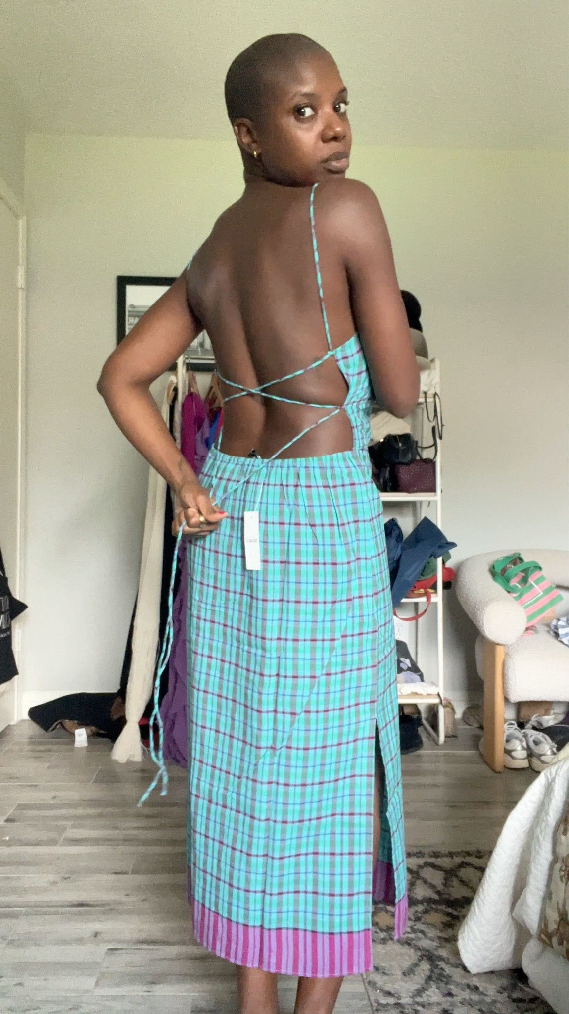Blue and purple plaid cotton vacation dress with lace up back and side split. 100% cotton and light!

#LTKgrwm #LTKdayinmylife #LTKMothersDay