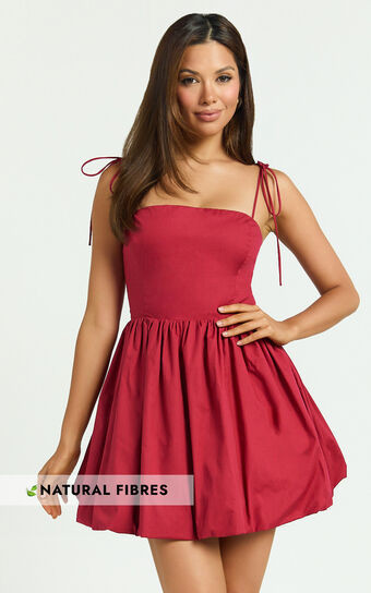 Kimberly Mini Dress - Square Neck Bubble Hem Dress in Red | Showpo (US, UK & Europe)