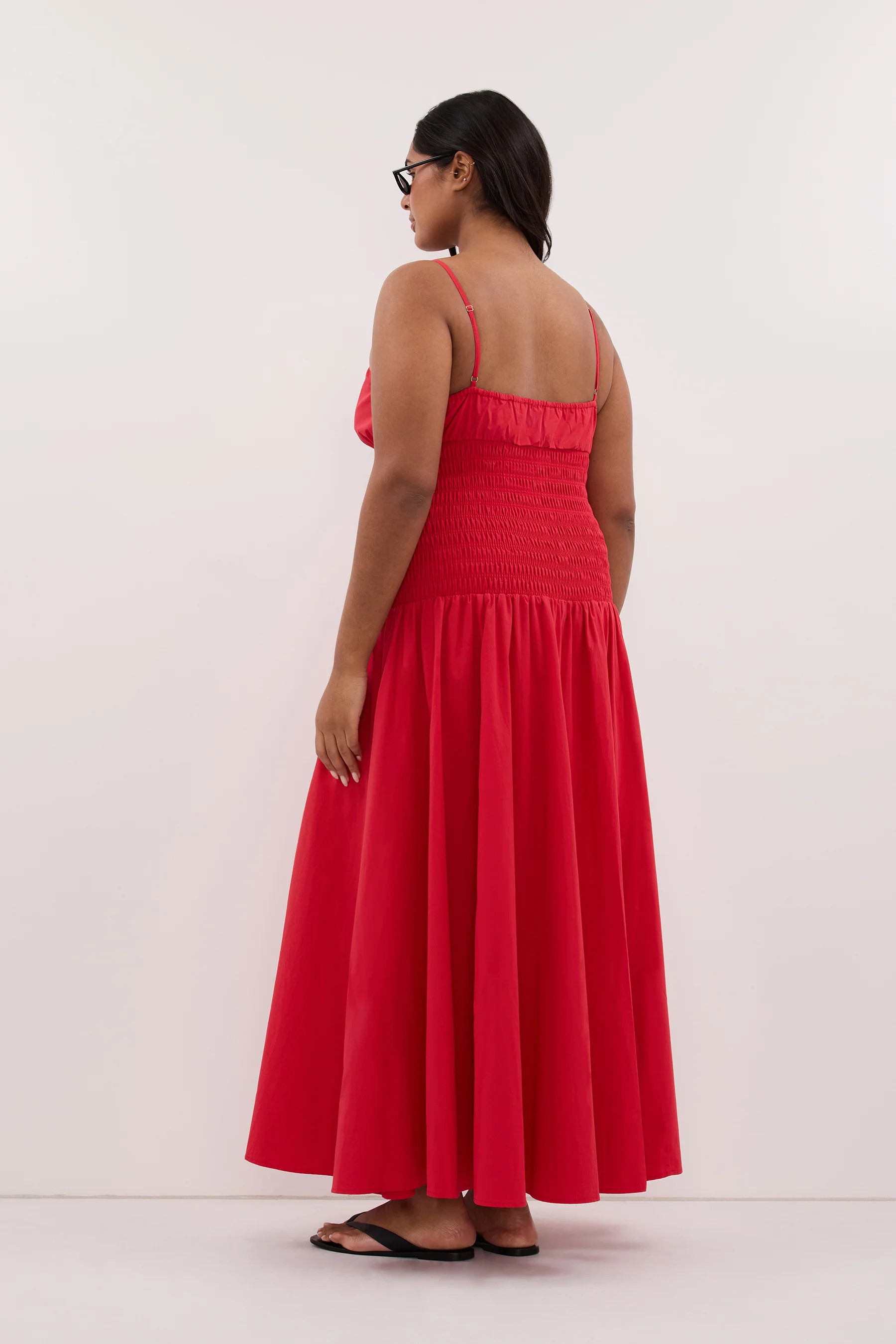 PALOMA RED COTTON MIDI DRESS | DISSH