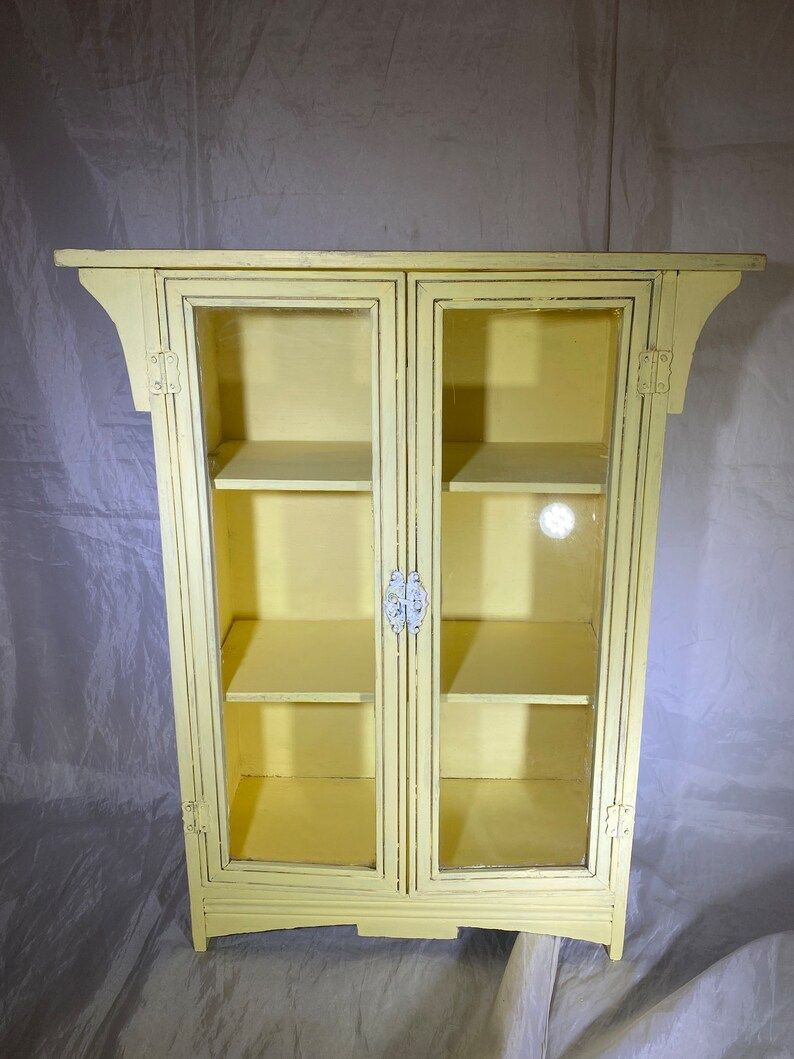 Vintage Yellow Painted Table Top Curio Cabinet | Etsy (US)