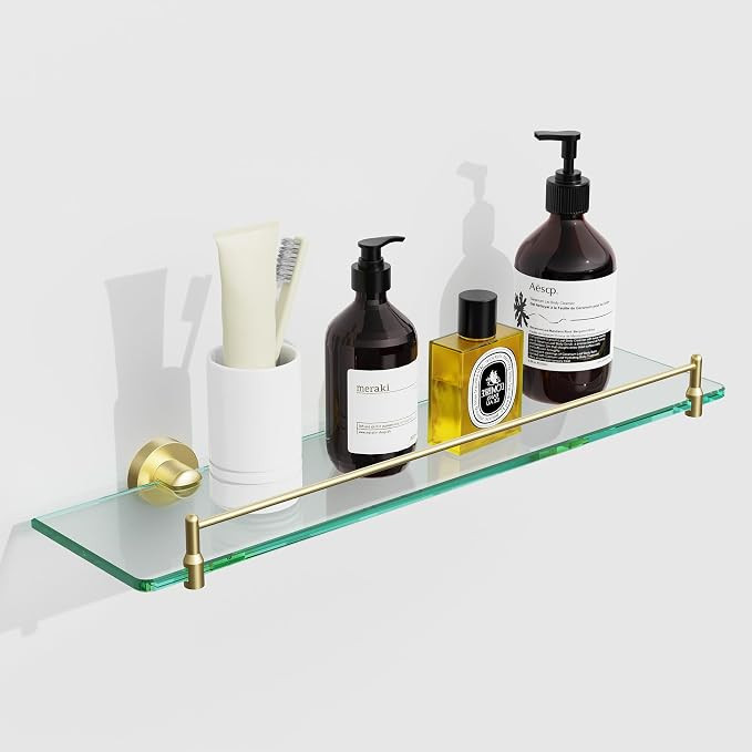 Glass Shelf for Bathroom,20-Inch Gold Glass Bathroom Shelf Modern Stainless Steel Tempered Glass ... | Amazon (US)