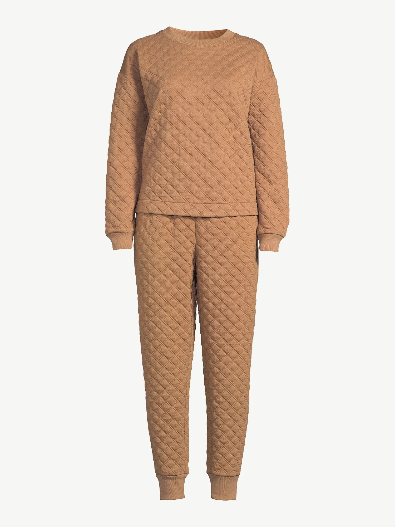 Joyspun Women's Quilted Long Sleeve Sleep Top and Jogger PJ Set, 2-Piece, Sizes up to 3X - Walmar... | Walmart (US)