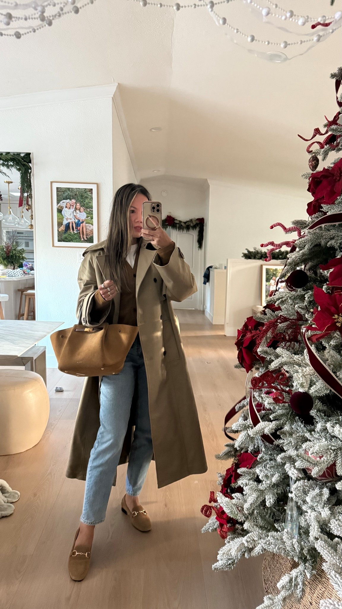 Winter layering at its best. T-shirt as a base layer, button-down cardigan, and an oversized trench coat. My go-to bag from Demellier for this season. 

#LTKootd #LTKdayinmylife