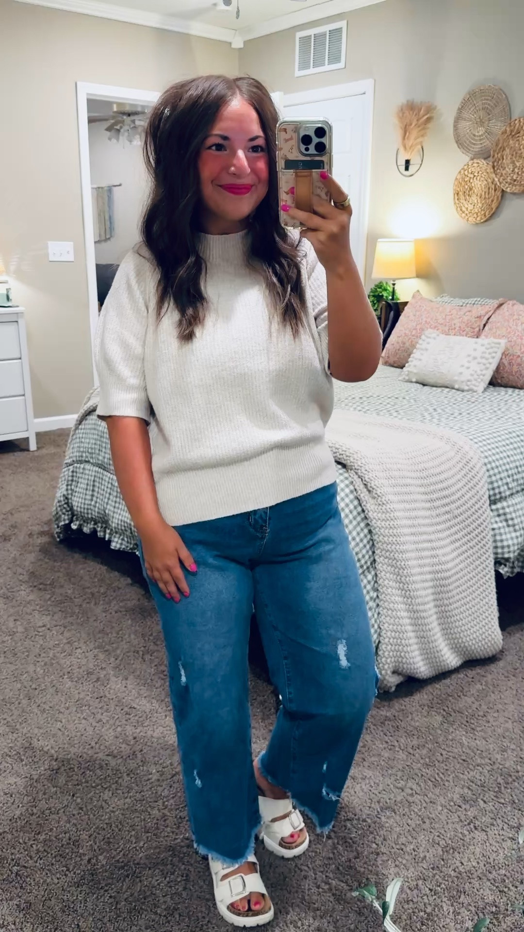 This Target short sleeve sweater is the perfect early fall staple! 🤍 Wear it now with jeans or dress it up with trousers for an easy classroom-ready look. Comfy, polished, and so easy to style! ✨


sandals: sold out, but linking similar options below!
jeans: fit true to size // wearing a 12
sweater tee: fits true to size // wearing a large 

 #LTKootd #LTKMidsize #LTKWorkwear