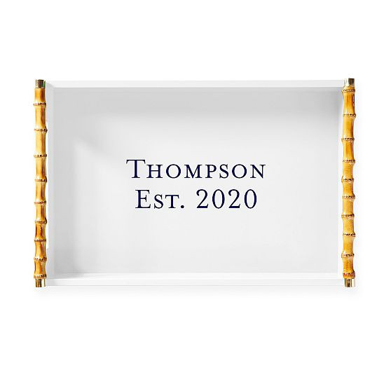 Bamboo Lacquer Serving Tray, Large, White | Mark and Graham