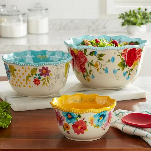 The Pioneer Woman Sweet Rose Sentiment Serving Bowls, 3-Piece Set - Walmart.com | Walmart (US)