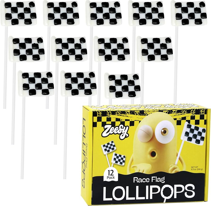 Checkered Flag Lollipops Individually Wrapped - 12 Checkered Race Flag Candy Suckers for Race Car... | Amazon (US)
