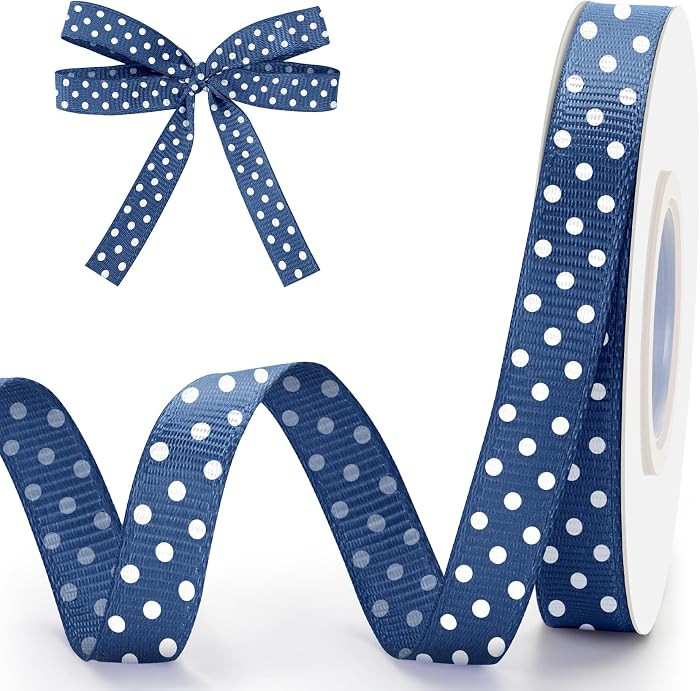 Polka Dot Blue Ribbon 3/8 Inch 10 Yards Navy Blue with White Dots Ribbons for Crafts Grosgrain Ri... | Amazon (US)