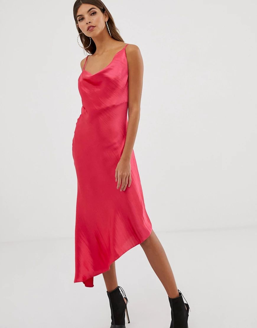 ASOS DESIGN midi slip dress in high shine satin-Pink | ASOS (Global)