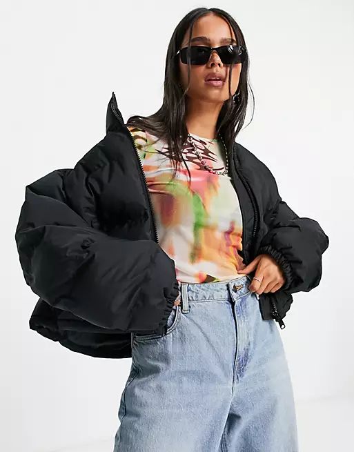Weekday Promise recycled polyester short puffer jacket in black | ASOS (Global)