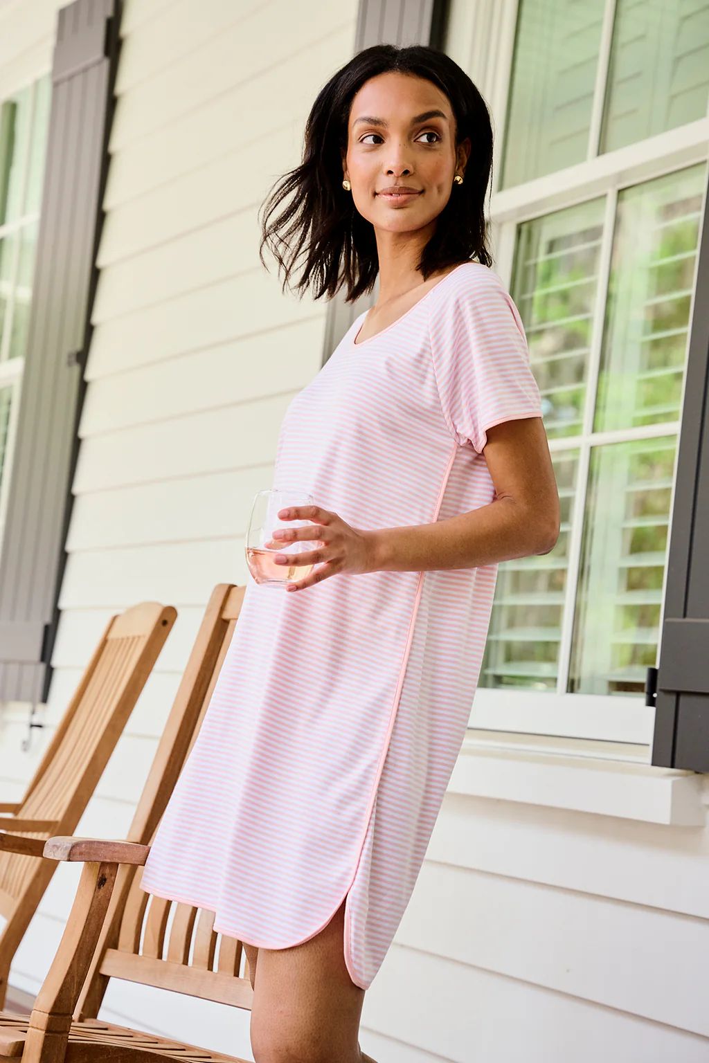 Pima Nightgown in English Rose Stripe | Lake Pajamas