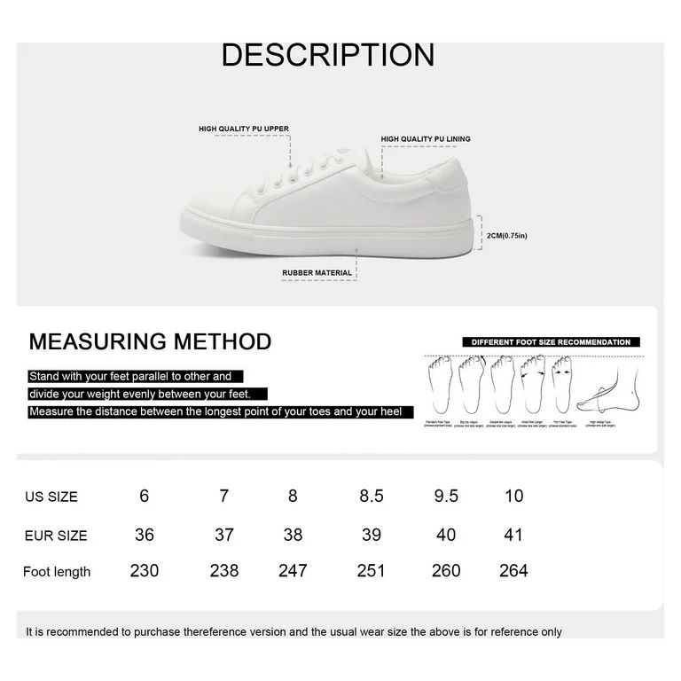 Woman Fashion Pure White Sneakers Casual Lace up Flat Shoes Low Top for Female 9.5 - Walmart.com | Walmart (US)