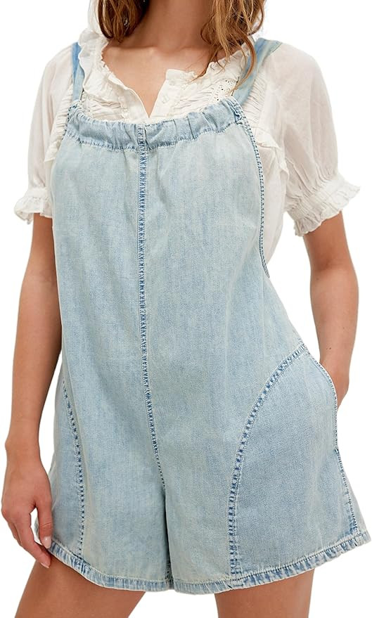 Unilexi Womens Casual Denim Backless Shorts Romper Loose Adjustable Straps Jeans Shorts Overalls ... | Amazon (US)