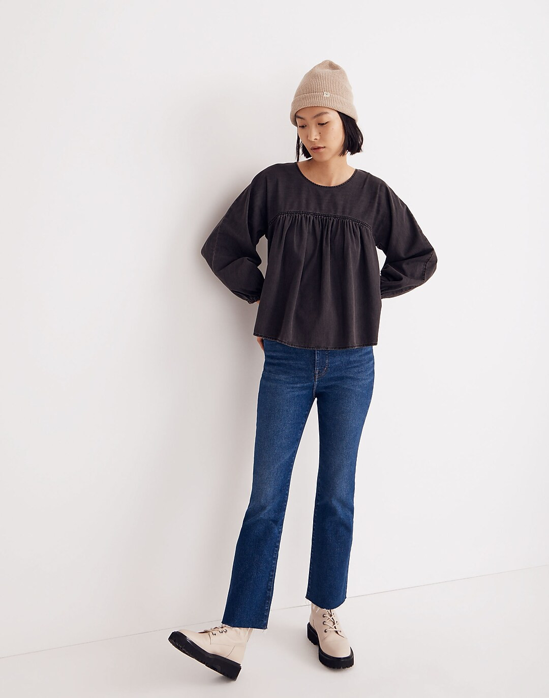 Denim Shirred Swing Shirt in Lunar Wash | Madewell