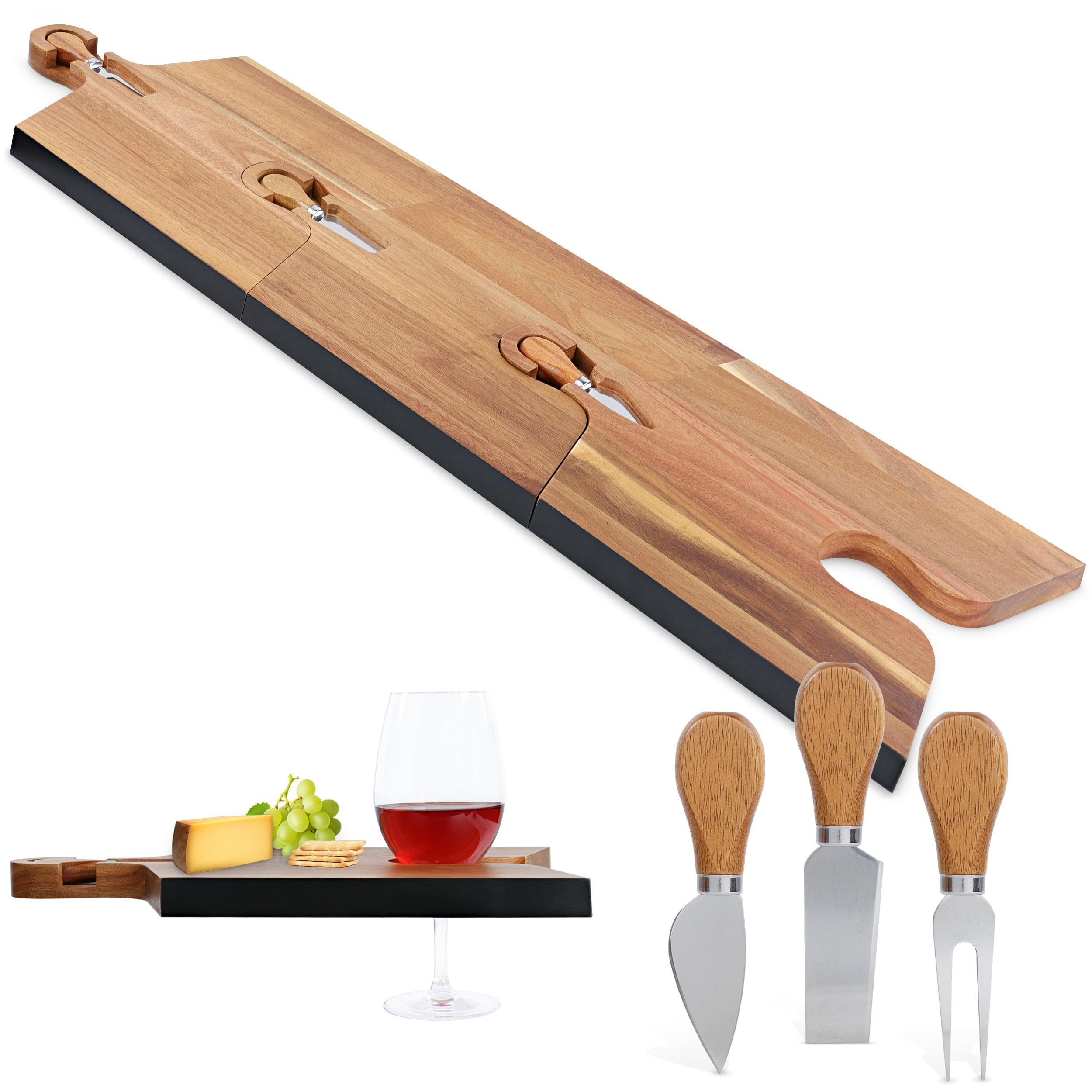 G Francis Acacia Wood Puzzle Cheese Board Set with Knives, Large Charcuterie Board for Cheese and... | Amazon (US)