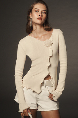 Avantlook Wavy-Hem Rosette Sweater | Anthropologie (US)