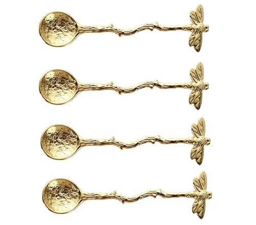 4Pcs Gold Retro Dragonfly Spoon Coffee Teaspoon Tableware Creative Sugar Tea Spoon Stir Bar Stirring, Dessert, Cake, Long Handle Kitchen Gadget | Amazon (US)