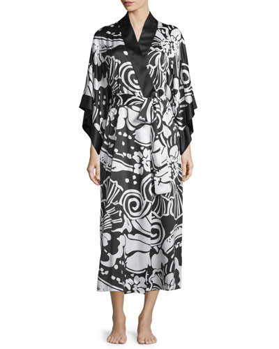 Tuvala Floral-Print Robe, Black | Bergdorf Goodman
