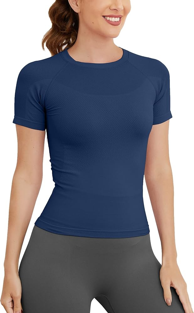 MathCat Short Sleeve Workout Tops for Women, Seamless Workout Shirts for Women, Yoga Athletic Shi... | Amazon (US)