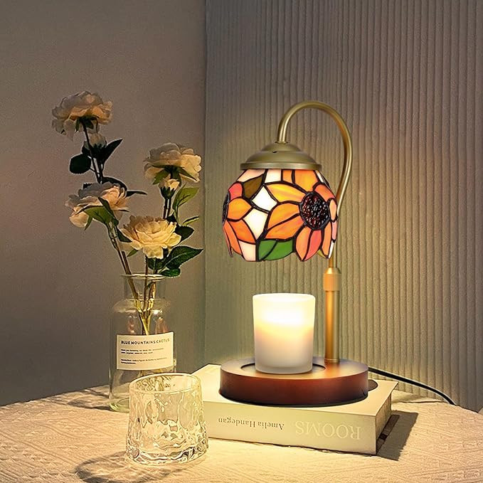 Sunflower Tiffany-Style Candle Warmer Lamp with 2 Bulbs - Handcrafted Stained Glass, Height-Adjus... | Amazon (US)
