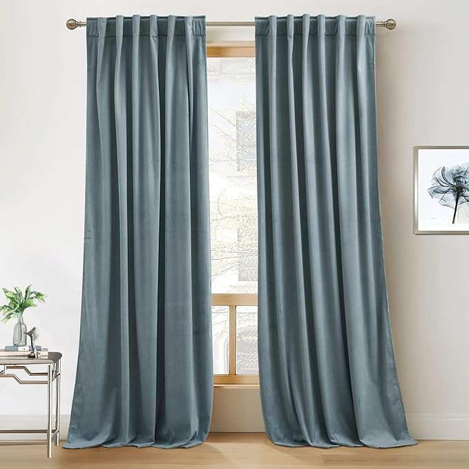 RYB HOME Blue Velvet Curtains 84 inches- Blackout Curtains for Living Room, Thermal Insulated Noi... | Amazon (US)