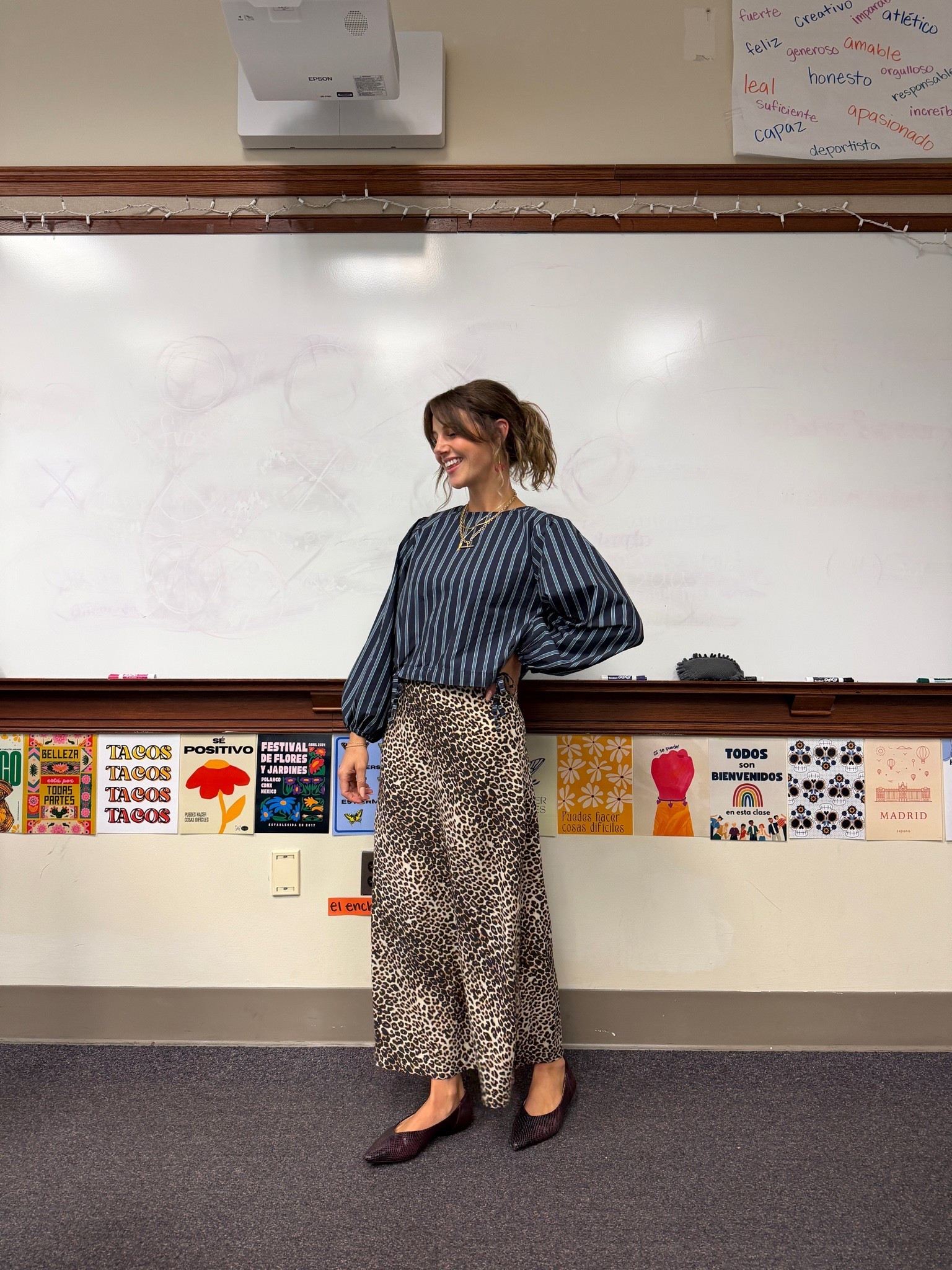 Teacher outfit of the day!! Love mixing leaped print and striped