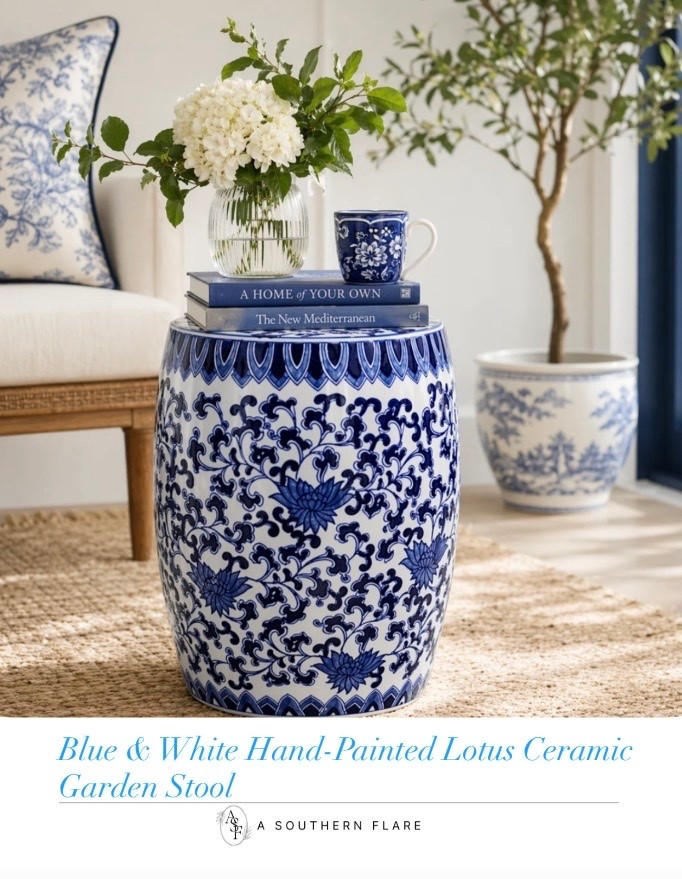 Blue & White Hand-Painted Lotus Ceramic Garden Stool 

High/Low home decor, affordable home finds, new home, home styling, interior design, home essentials, designer look for less, luxury for less, home inspiration, neutral decor, elevated living, modern home, decorating ideas, curated home, beautiful home, Amazon home finds, finishing touches, house to home, home favorites, wayfair partner