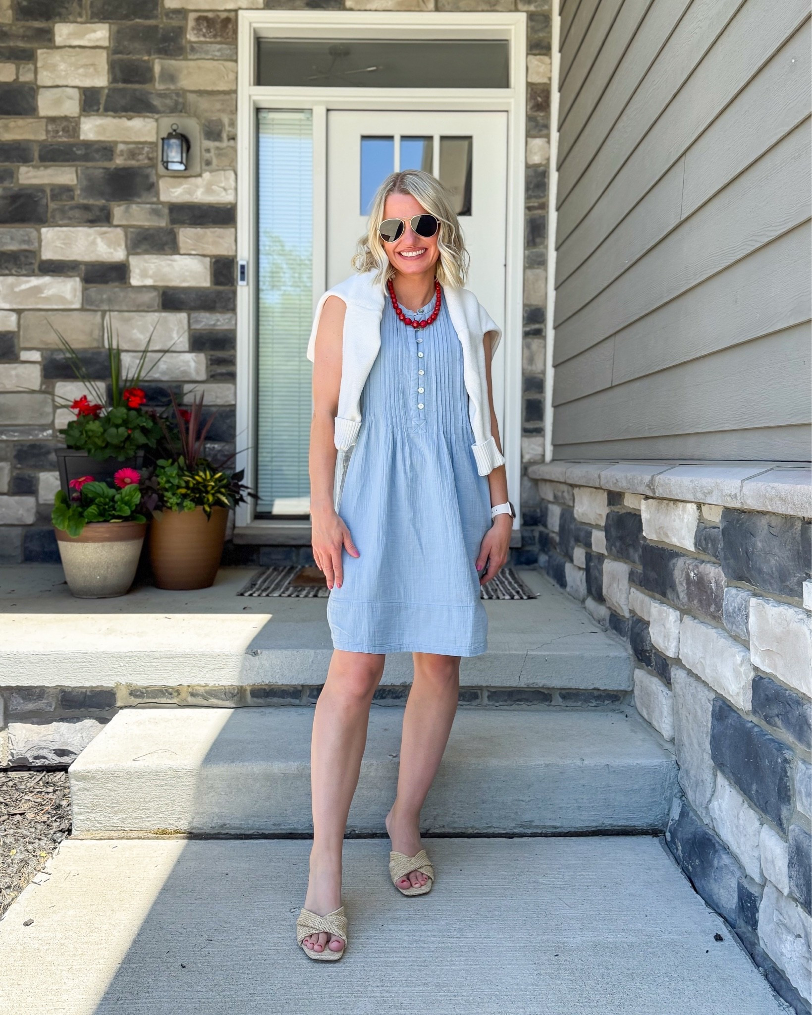 This is such a cute dress to wear all summer and when paired with some red and white it’s perfect for the 4th of July!