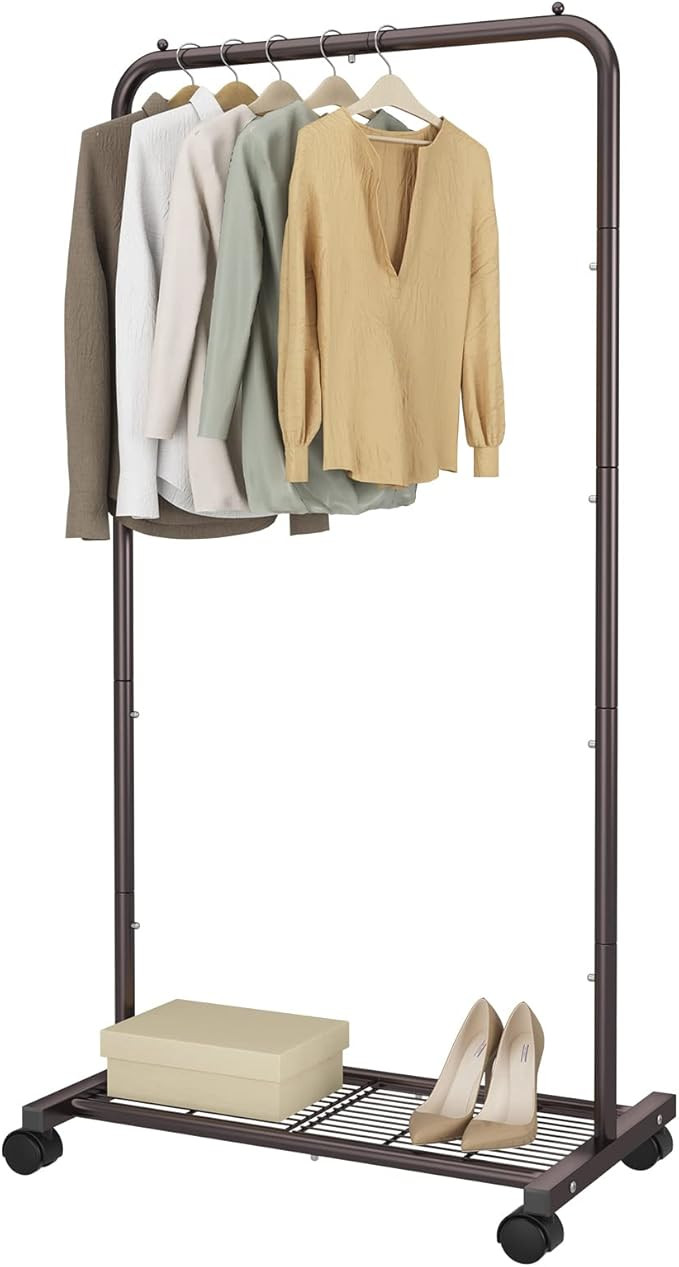 Simple Trending Industrial Pipe Clothes Garment Rack, Commercial Clothing Rolling Rack with Mesh ... | Amazon (US)