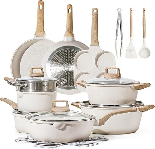 CAROTE 21Pcs Pots and Pans Set, Nonstick Cookware Sets, White Granite Induction Cookware Non Stic... | Amazon (US)