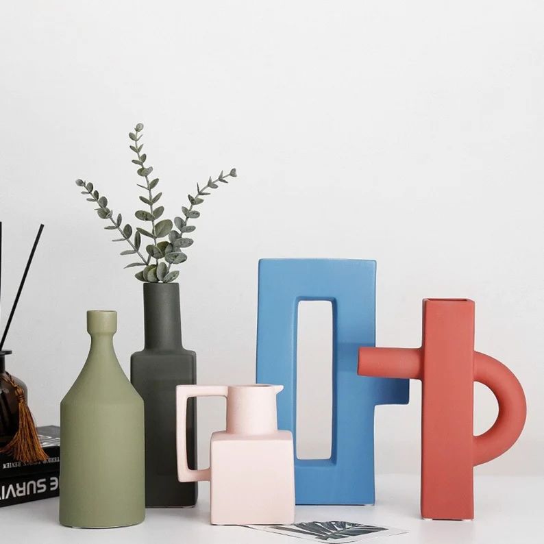 Geometric Vases  Unique and Minimal Ceramic Art Vase Living | Etsy | Etsy (US)