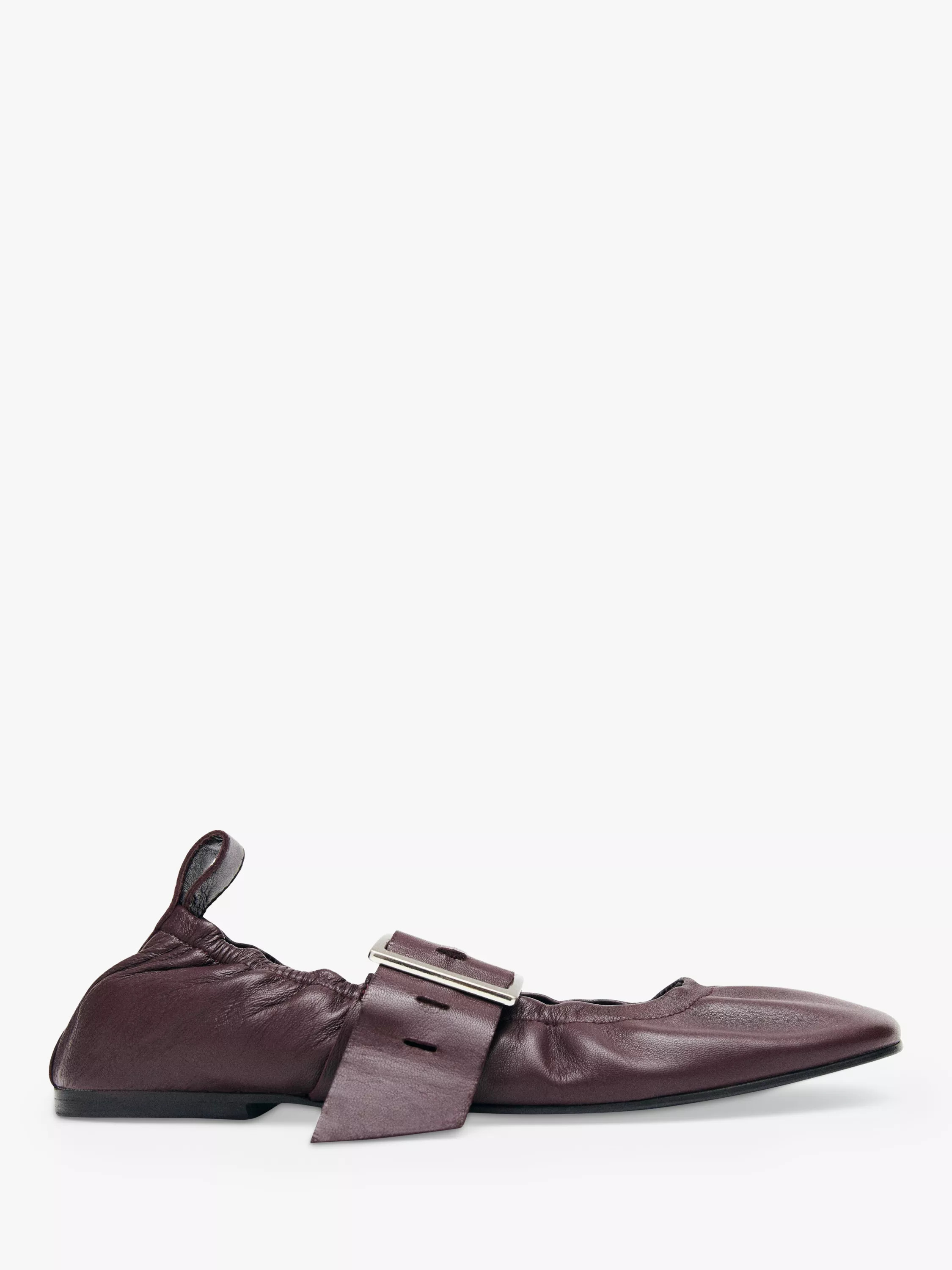 Sarea Leather Statement Buckle Ballerina Pumps, Red Burgundy | John Lewis (UK)