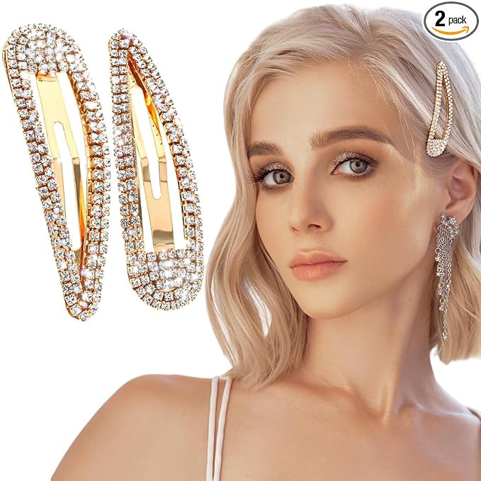 2Pcs Rhinestone Hair Clips Metal Snap Hairpins Bling Crystal Hair Barrettes Glitter French Barret... | Amazon (US)