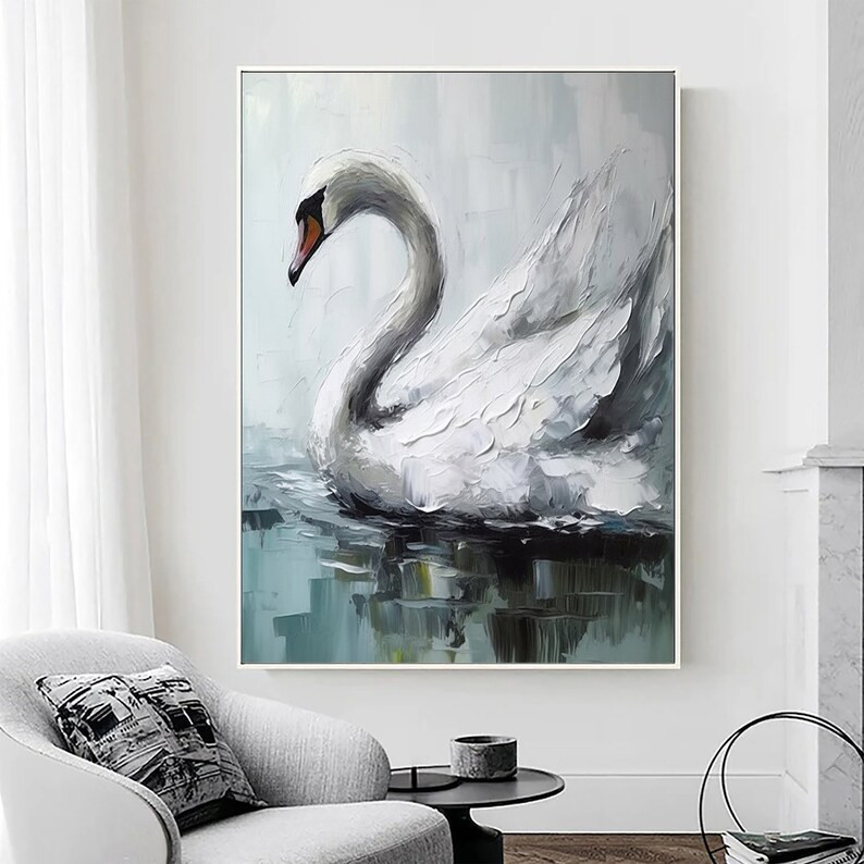 Swans Oil Painting on Canvas,white Swan Painting-original Bird Painting,cute Bird Art,birds Lover... | Etsy (US)