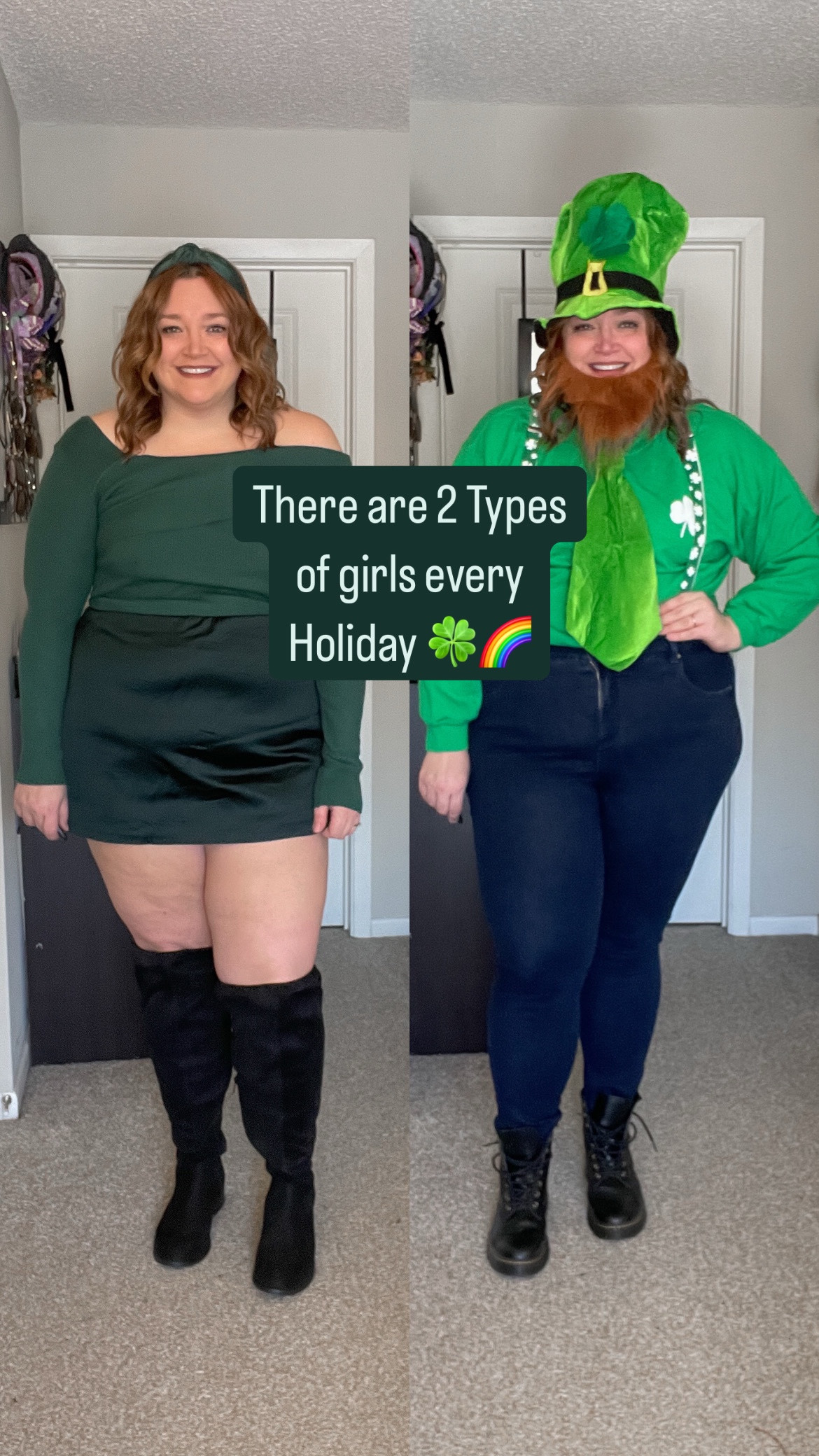 Two sides of the girl spectrum for St. Patrick’s Day 😂
🍀🌈👩🏻‍🦰🎩💚

#LTKSeasonal #LTKPlusSize #LTKMidsize