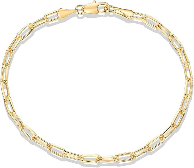 PAVOI 14K Gold Plated Paperclip/Curb/Figaro Chain Adjustable Bracelet for Women | Amazon (US)